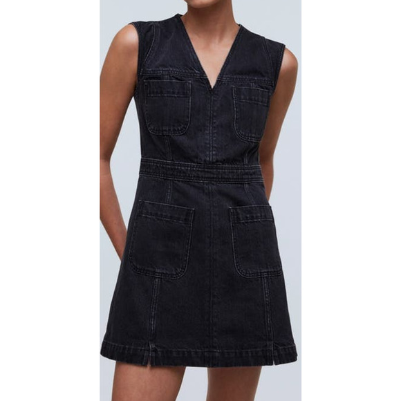 Madewell Denim Cap Sleeve V Neck Tarrybrook Wash Mini Dress US Women's 6 New - Picture 1 of 6
